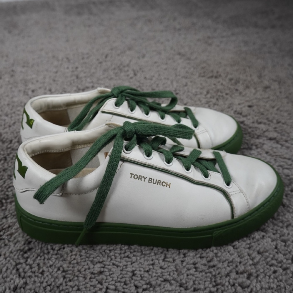 Tory Burch Howell Court sneakers in white and green- FINAL SALE